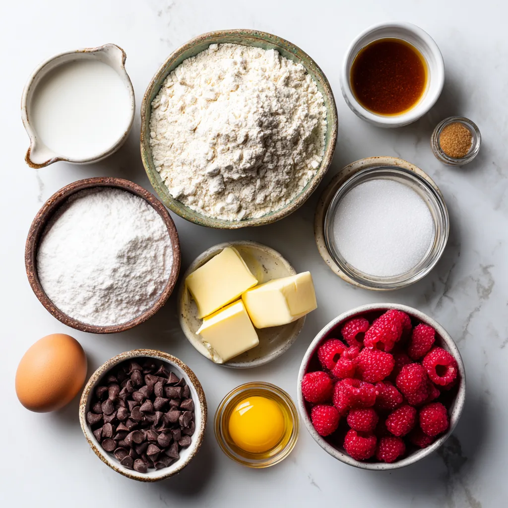 Ingredients for Chocolate Chip Raspberry Cookies with Sweet Tart Flavor