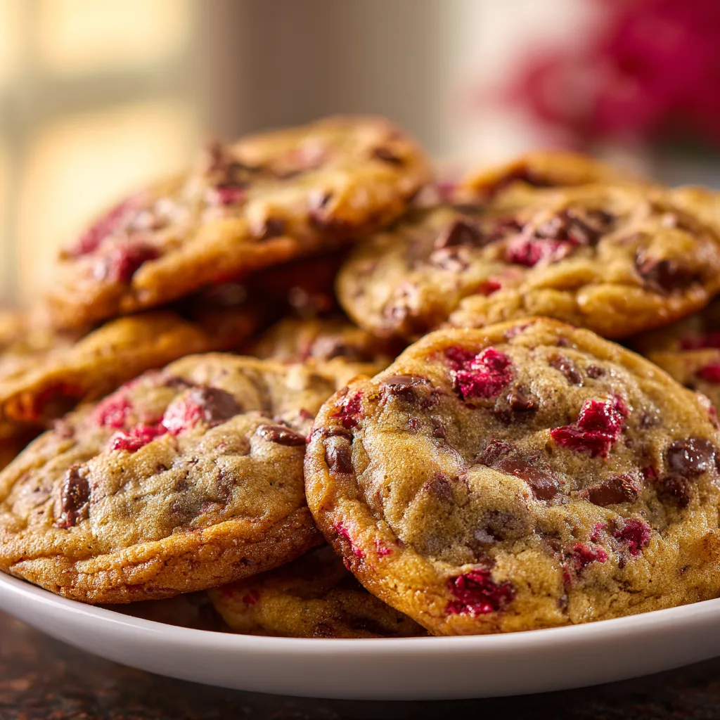 Chocolate Chip Raspberry Cookies with Sweet Tart Flavor